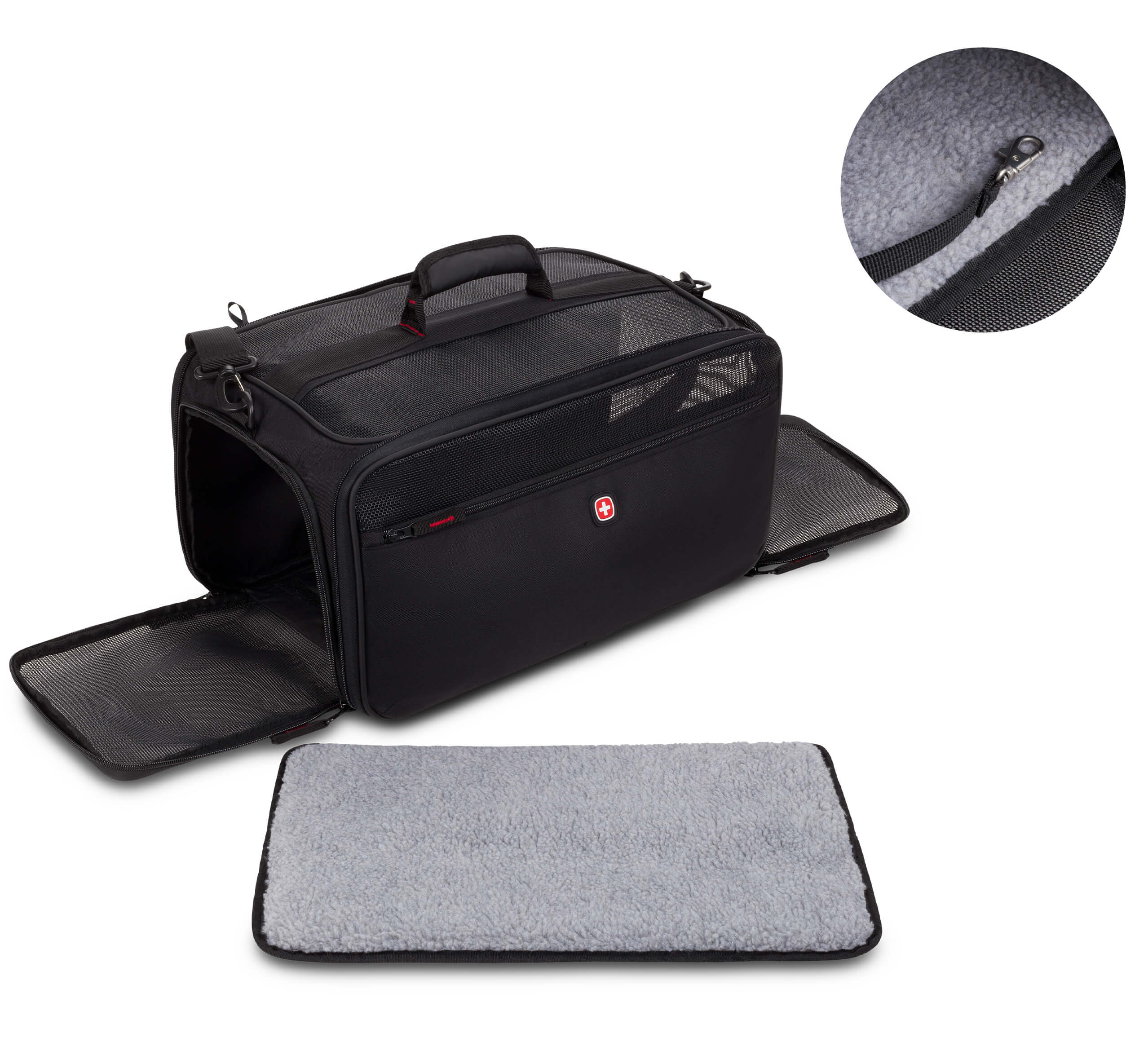 SWISSGEAR 3323 Carry-On Pet Carrier - Open View with feature callouts